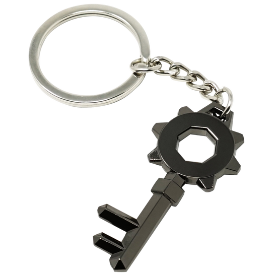 A black keychain resembling a small key found in the dungeons in the Legend of Zelda series