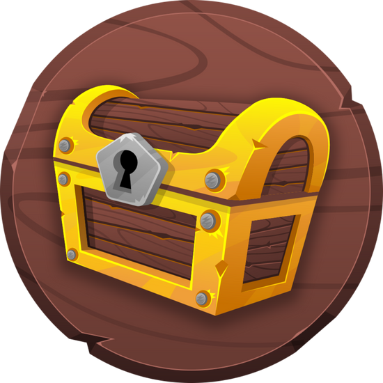 The Hero's Armory treasure chest logo on a wooden background