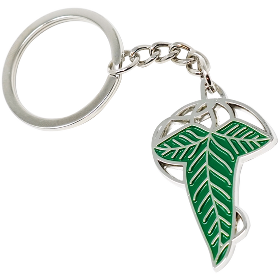 A green keychain depicting an elegant leaf